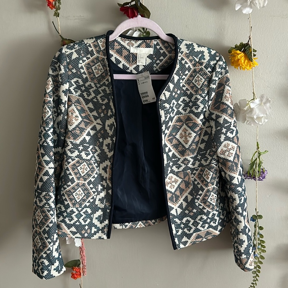 H&M Patterned Blue & Orange Blazer